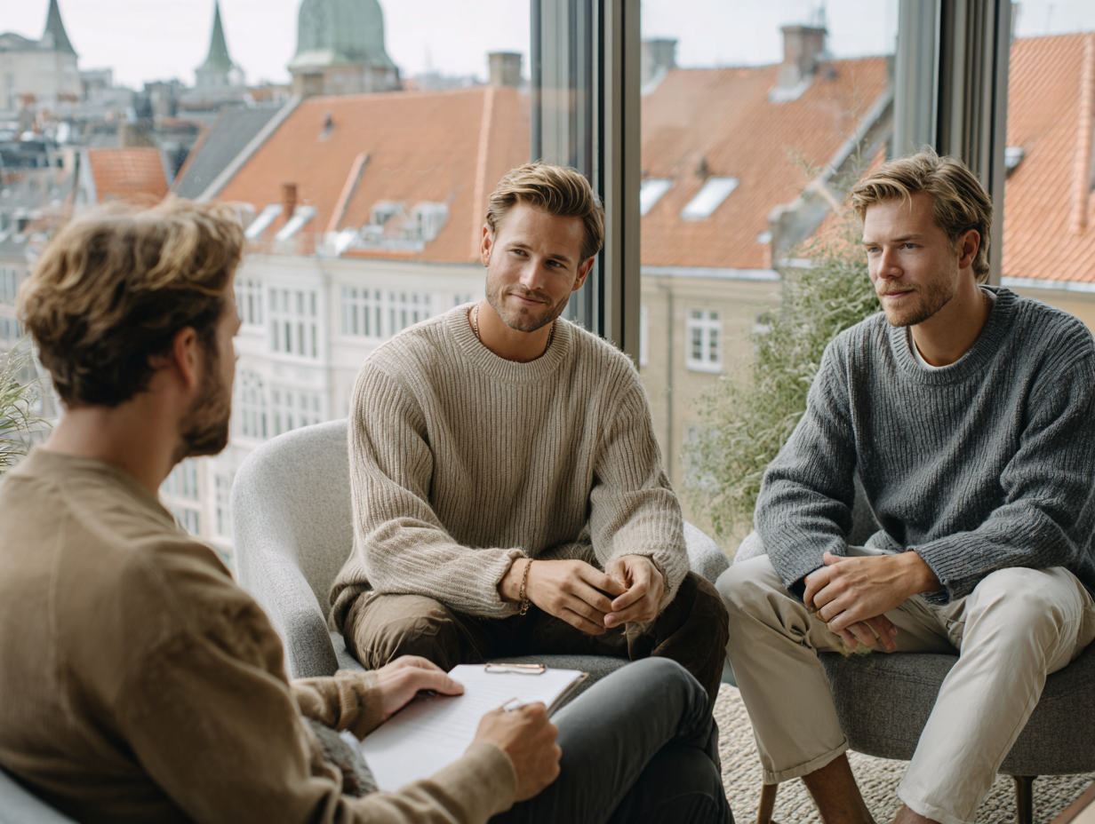 Schema therapist working with male couple in Copenhagen, Denmark.