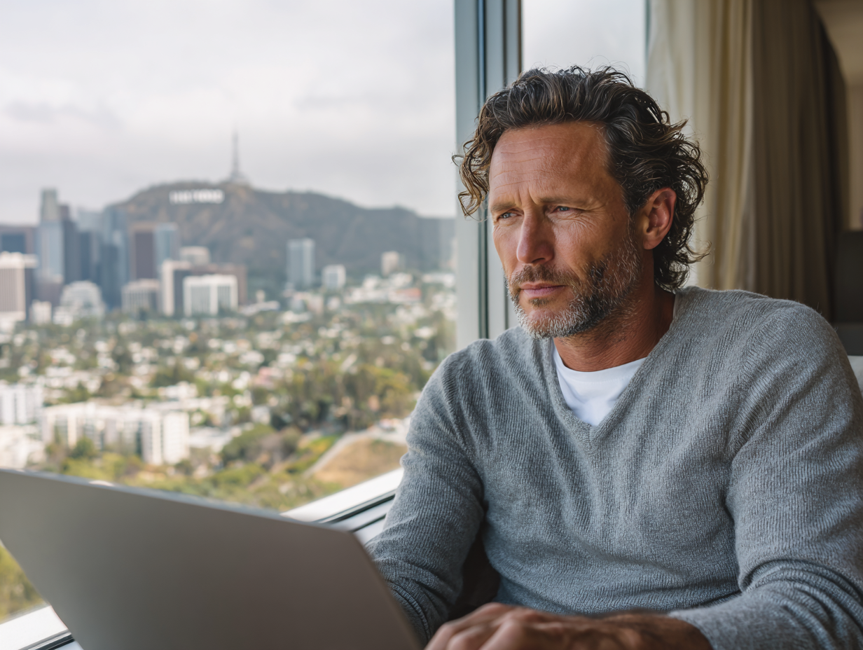 Therapist attending online schema therapy training from home office in Los Angeles, California.