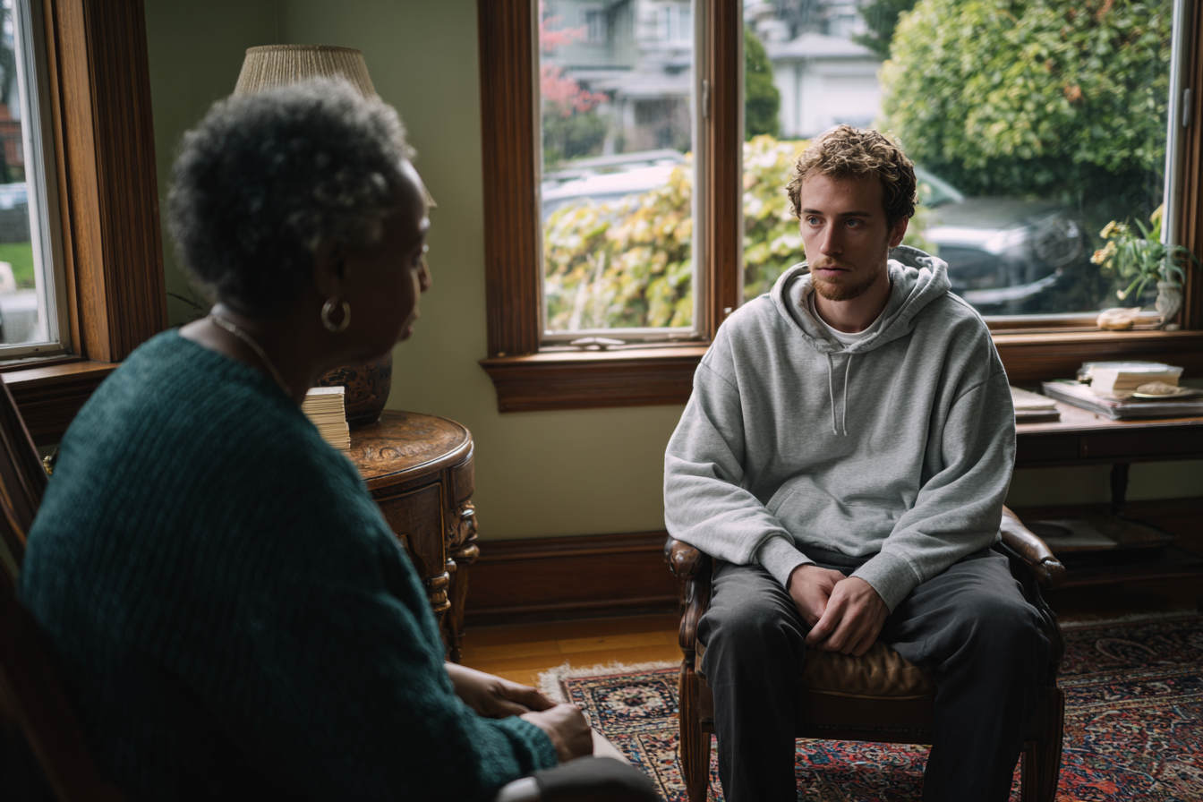 Individual schema therapy session demonstrating chairwork technique for emotional change with an adult client.