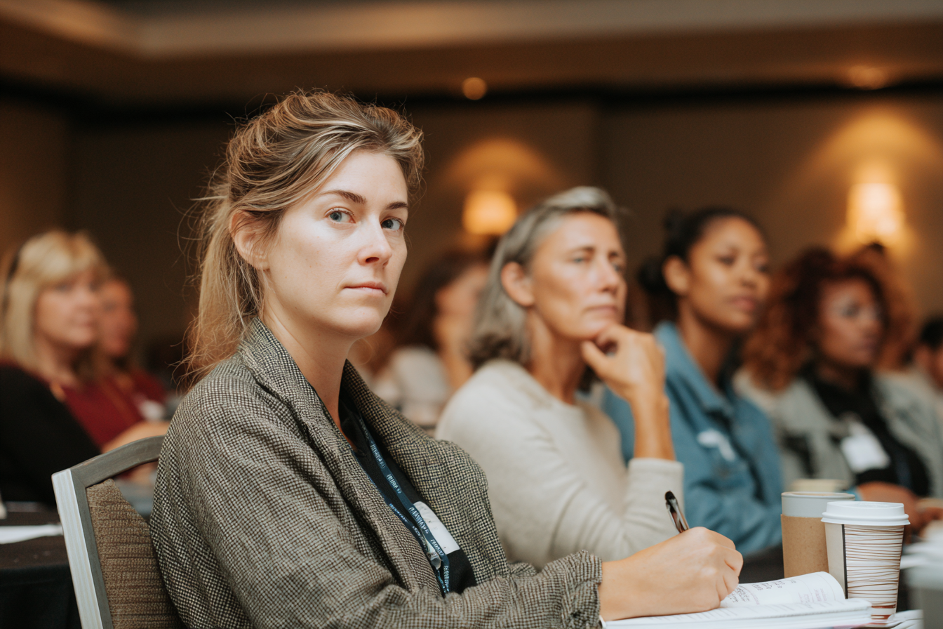 Clinicians showing cognitive overload and fatigue during day three of a weekend schema therapy intensive.