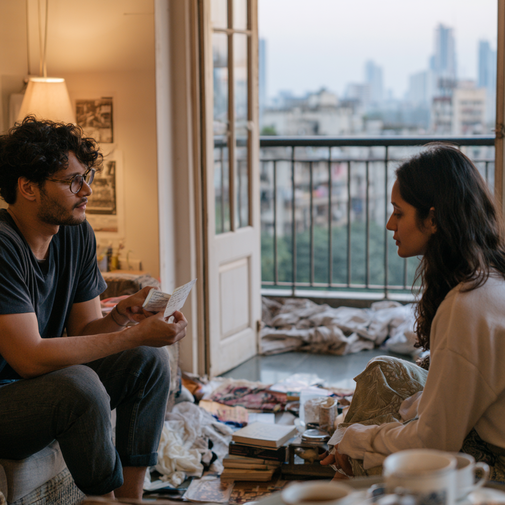Couple using a therapy reflection card together at home between sessions