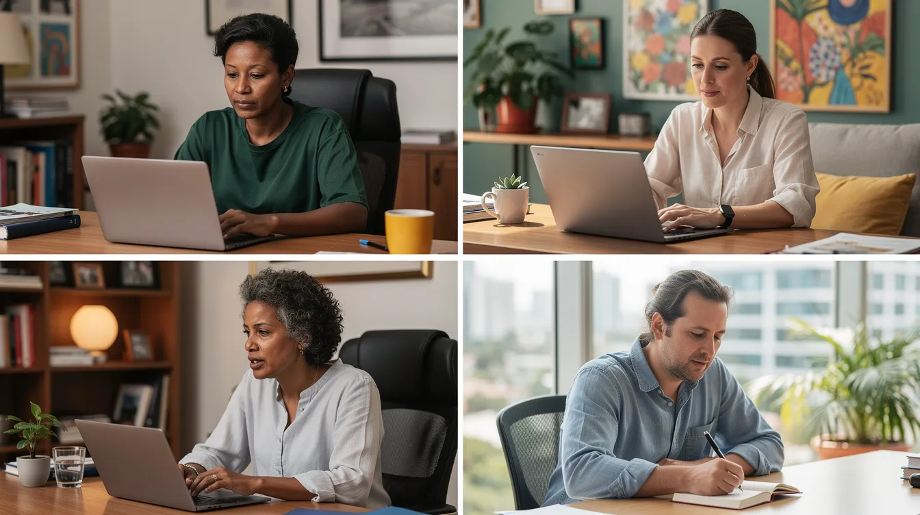 Diverse couples therapists in a small-group online schema therapy certification training.