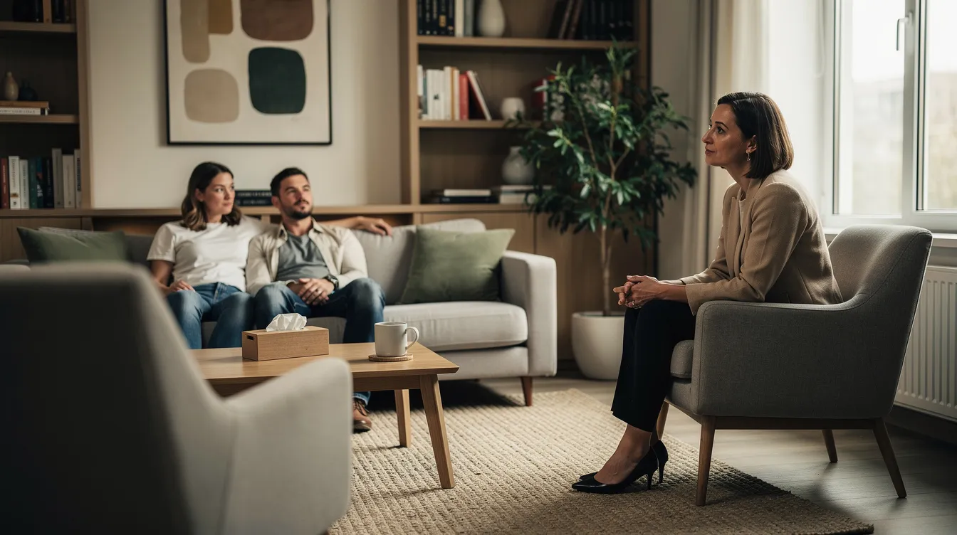Therapist observing a couple's pursue-withdraw dynamic during a couples therapy session.