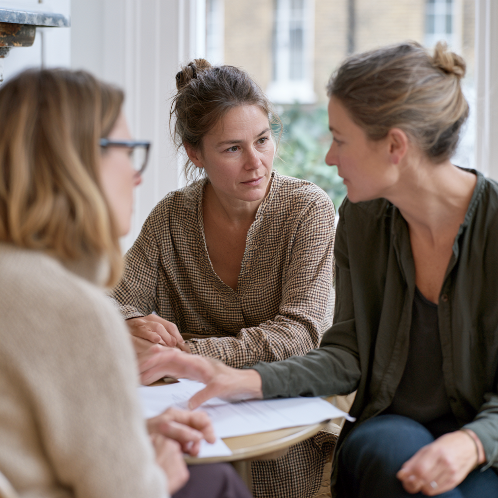 Couple receiving compassionate schema assessment feedback from a therapist