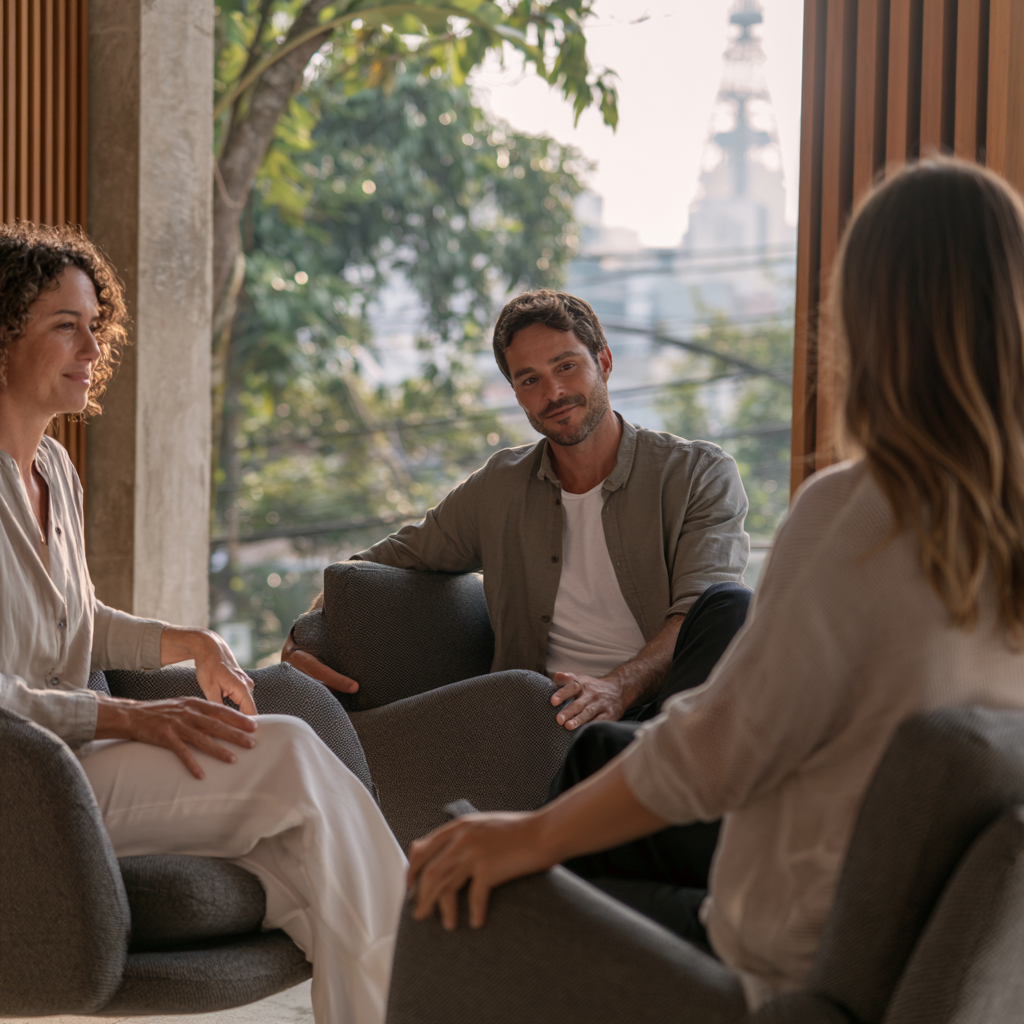 Therapist guiding a partner through schema therapy chairwork during a couples session
